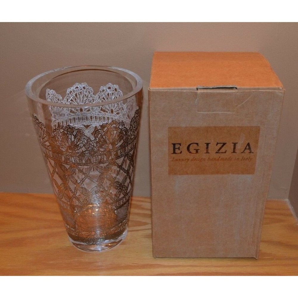 EGIZIA ARGENTO ITALIAN HAND CRAFTED LEAD GLASS VASE NEW IN BOX MINT CONDITION